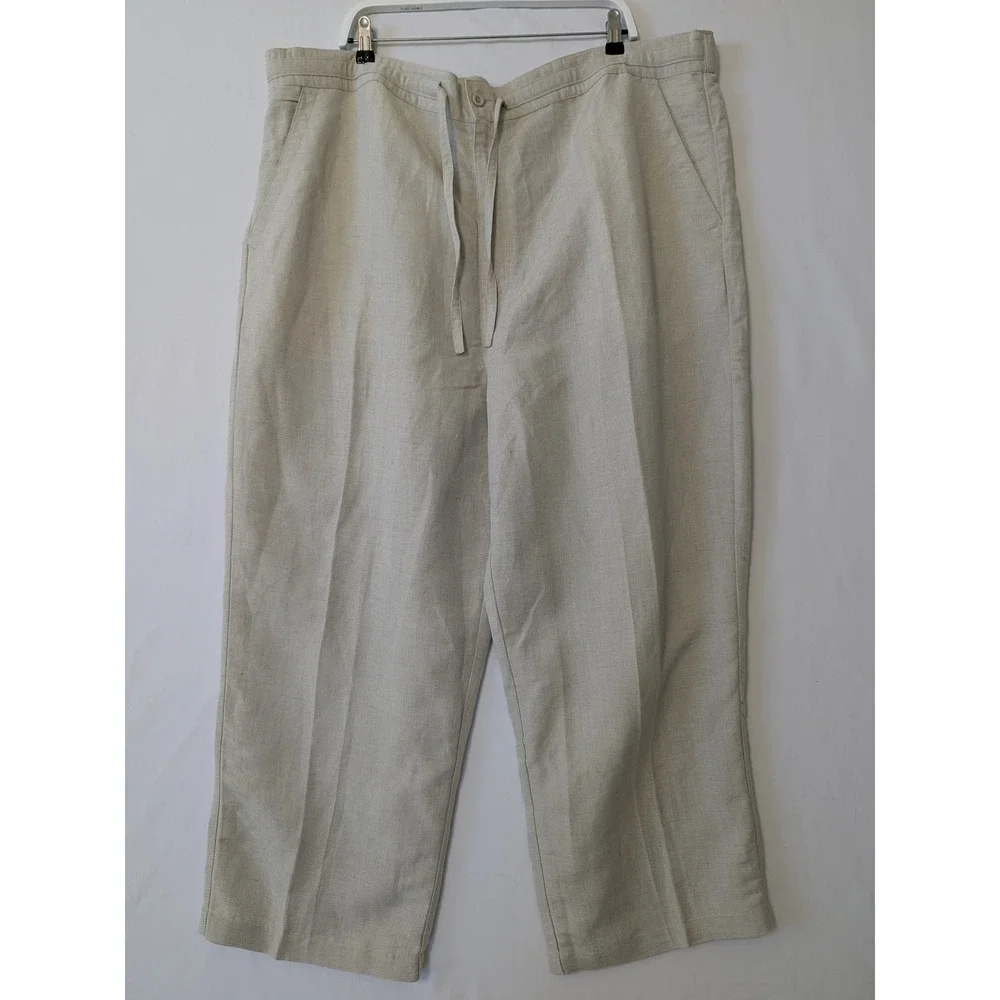 Cubavera Mens 3XB Linen Blend Drawstring‎ Pants Beige Relaxed Straight Leg New